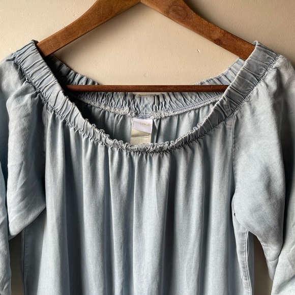Lolë | Light Blue Denim Jamie Off-Shoulder Blouson Dress NWOT size XS - Picture 6 of 15